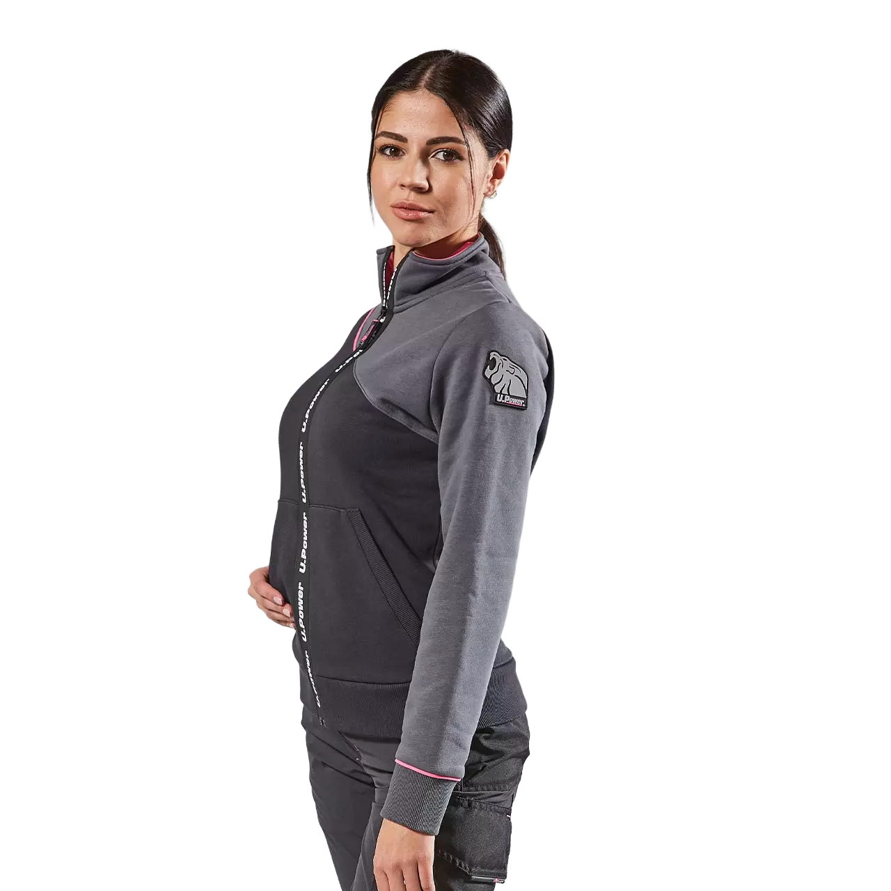 U-Power EY243GF, Uranus Lady Grey Fucsia Sweatshirt Jacket, image 3