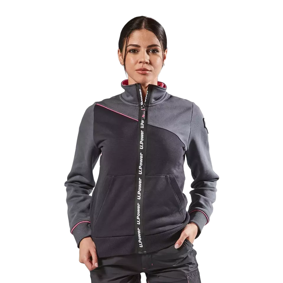 U-Power EY243GF, Uranus Lady Grey Fucsia Sweatshirt Jacket, image 2, gallery thumbnail