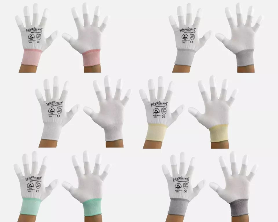 Safeguard DSWL374, ESD Glove, Coated Fingertips (White), image 1, gallery thumbnail