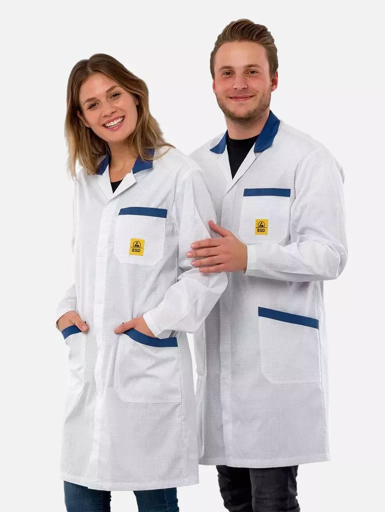 Safeguard DSWL4241, Pro Line ESD Work Coat, White/Blue, image 1
