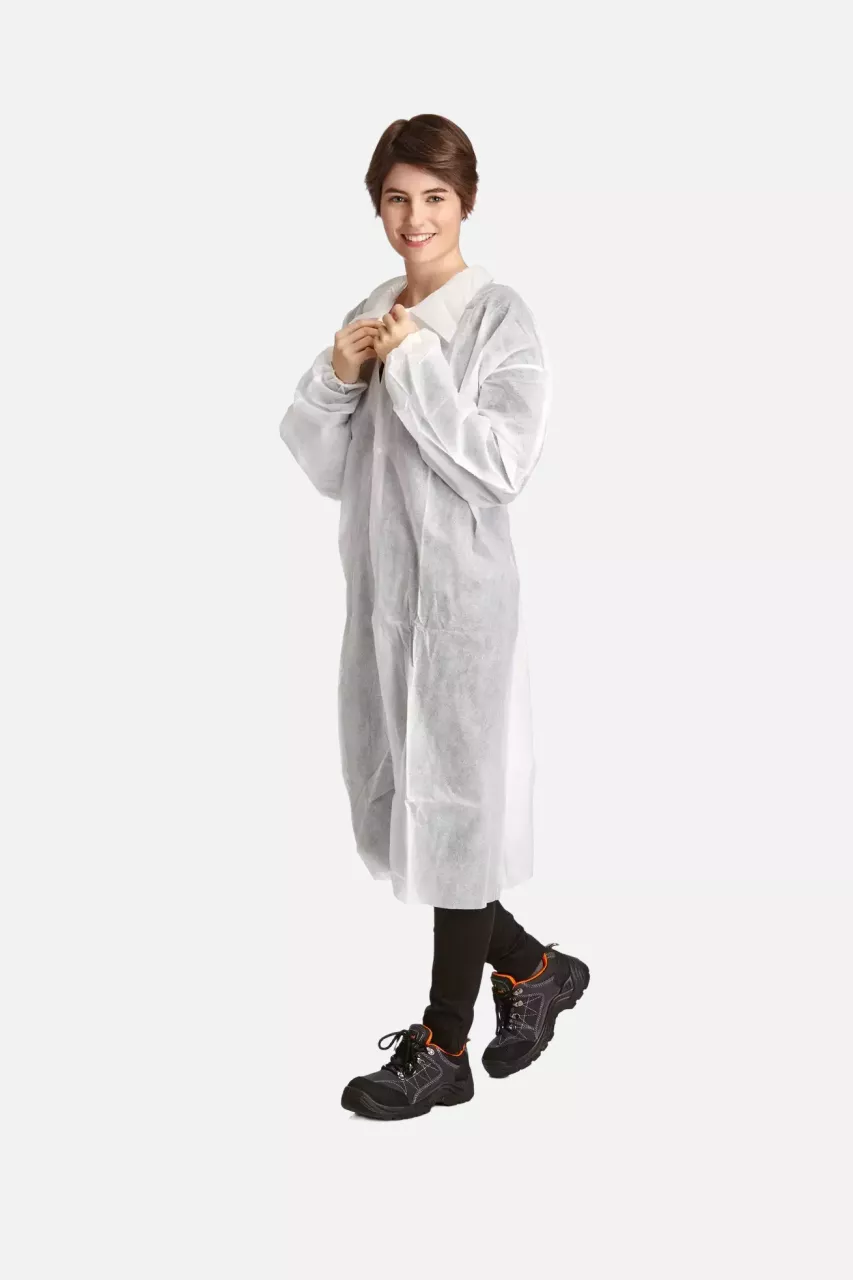 DS Safety PPKI40, Prosafe® PP Lab Coat, 40 g/m², 4 Press Studs, Collar, Elastic Cuffs, image 1, gallery thumbnail