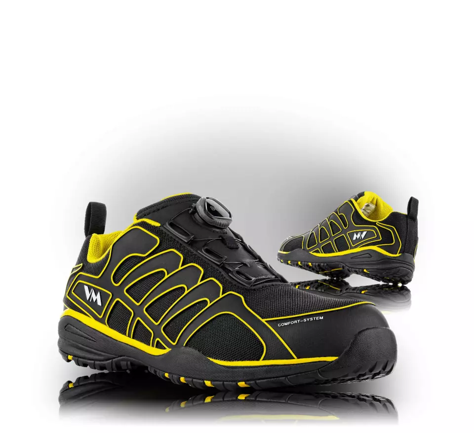 VM Footwear 4355-S1P, PHILADELPHIA Safety Low Shoes, S1P, Black/Yellow, image 1, gallery thumbnail