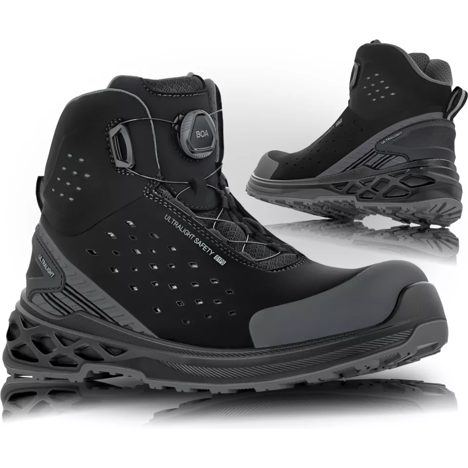 VM Footwear 3660-S1PSBOA, BERLIN Mid BOA Safety Shoes S1P ESD, Black, image 3, gallery thumbnail