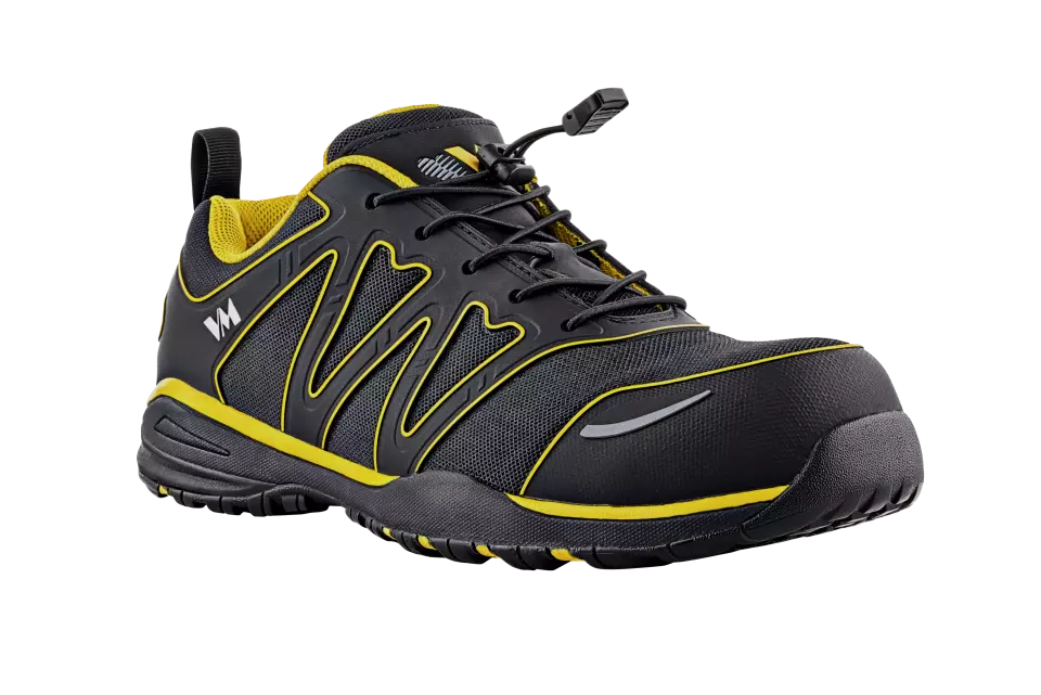 VM Footwear 4345-S1, NASHVILLE Safety Low Shoes, S1, Black/Yellow, image 1, gallery thumbnail