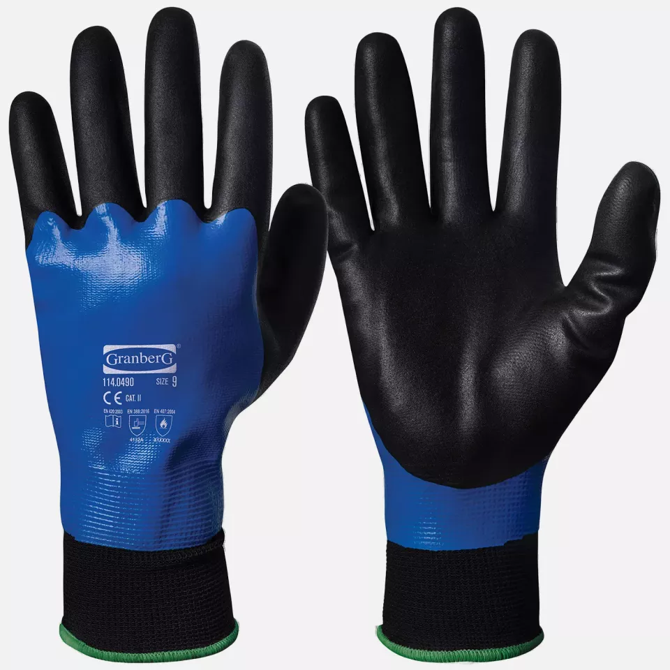 Granberg 114-0490, Assembly Gloves, Black/Blue/White, image 1, gallery thumbnail