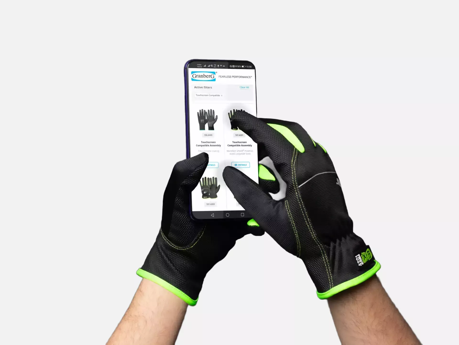 Granberg 107-4201, EX® Touchscreen Compatible Assembly gloves, Black/Green, image 2