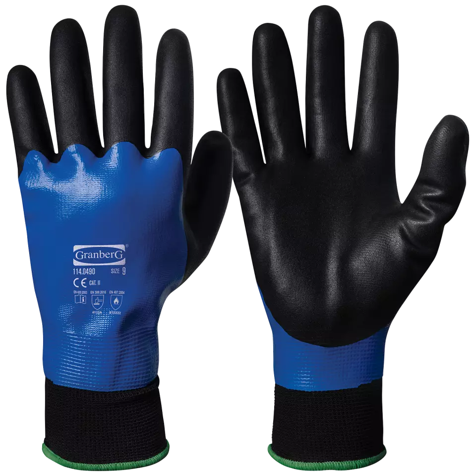 Granberg 114-0490, Assembly Gloves, Black/Blue/White, image 1, gallery thumbnail