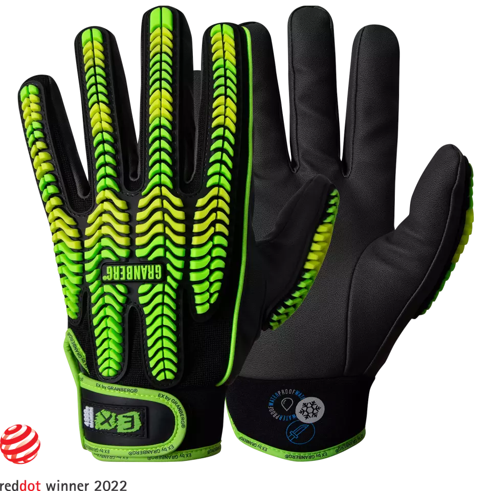 Granberg 115-4999W, EX® Cut-, Impact-, and Water-Resistant Winter Gloves, Black/Green, image 1, gallery thumbnail