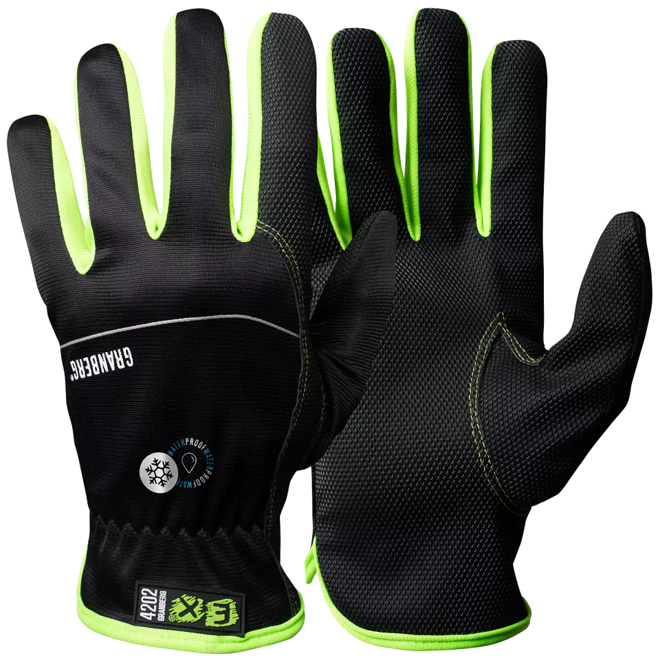 Granberg 107-4202, EX® Touchscreen Compatible Assembly Winter gloves, Black/Green, image 1, gallery thumbnail