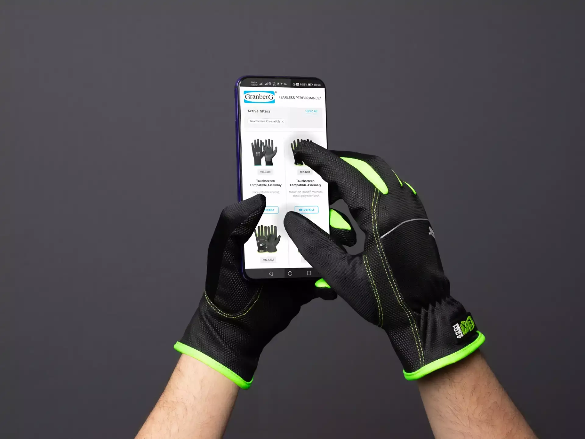 Granberg 107-4201, EX® Touchscreen-taugliche Montagehandschuhe, Schwarz/Grün, image 2