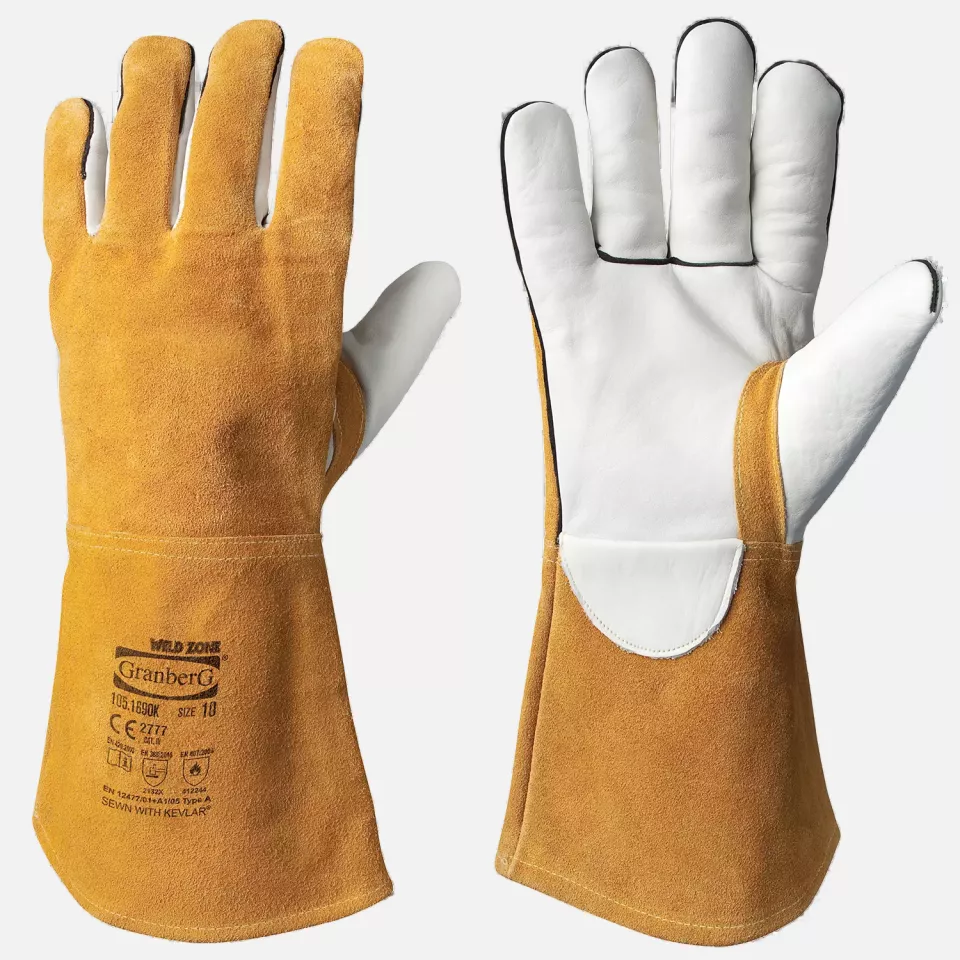 Granberg 105-1690K, Welder’s Gloves, Size 10, White/Brown, image 1, gallery thumbnail