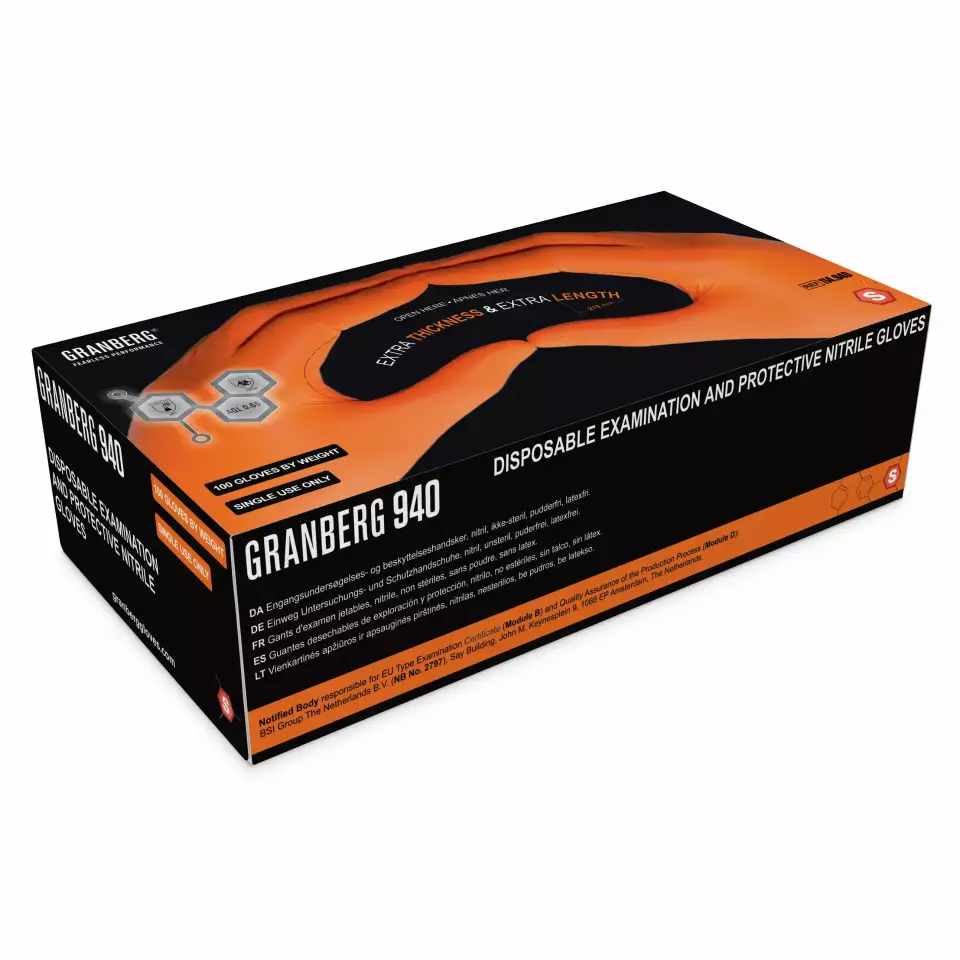 Granberg 114-940, Single-Use Chemical Resistant Gloves, Orange, image 2, gallery thumbnail