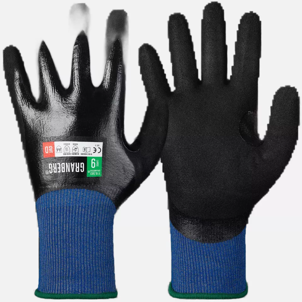 Granberg 116-593, Ultralight, fully coated Cut-Resistant Gloves, Black/Blue, image 1, gallery thumbnail