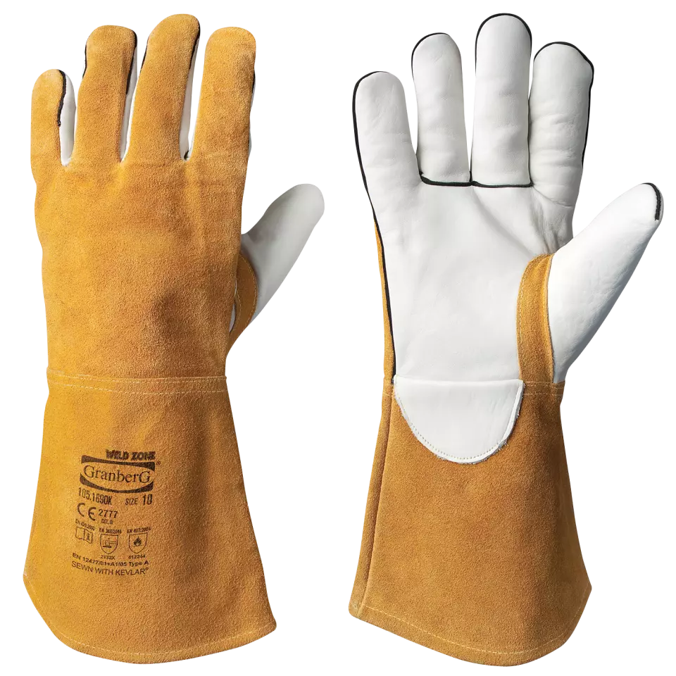 Granberg 105-1690K, Welder’s Gloves, Size 10, White/Brown, image 1, gallery thumbnail