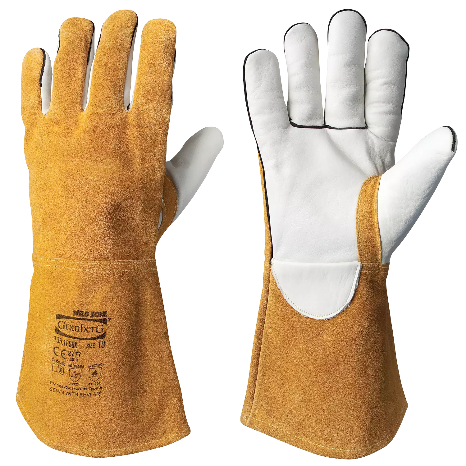 Granberg 105-1690K, Welder’s Gloves, Size 10, White/Brown, image 1