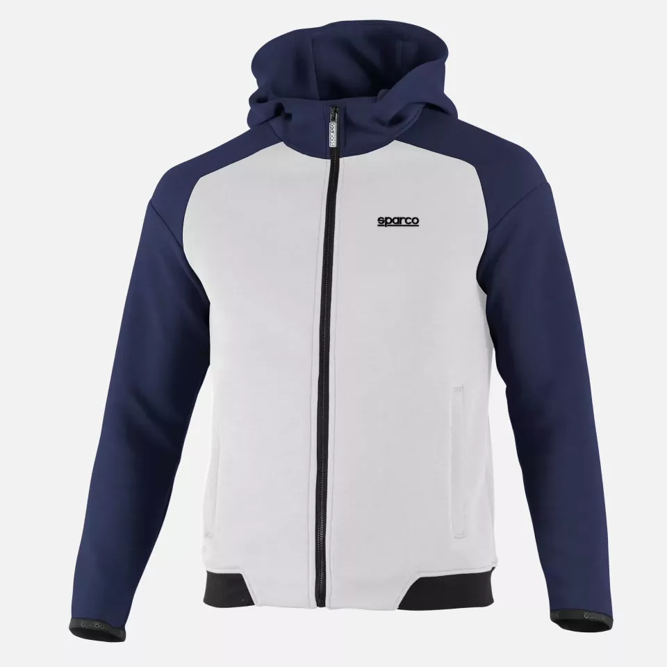 Sparco BMJ0012B0-W18, BM Hooded Sweatshirt Full Zip, White/Navy Blue, image 1, gallery thumbnail