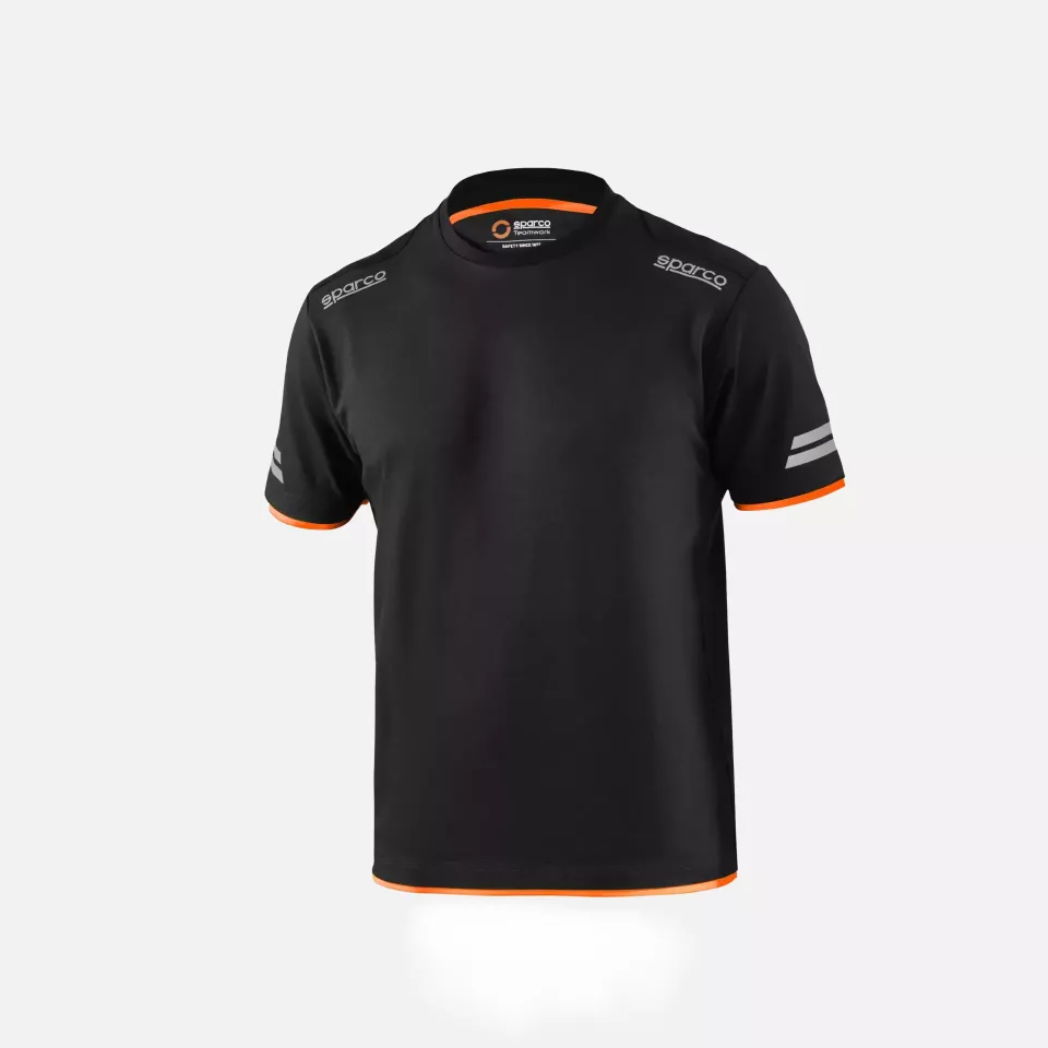 Sparco 02416NRAF, Tucson Tech T-Shirt, Black/Orange, image 1, gallery thumbnail