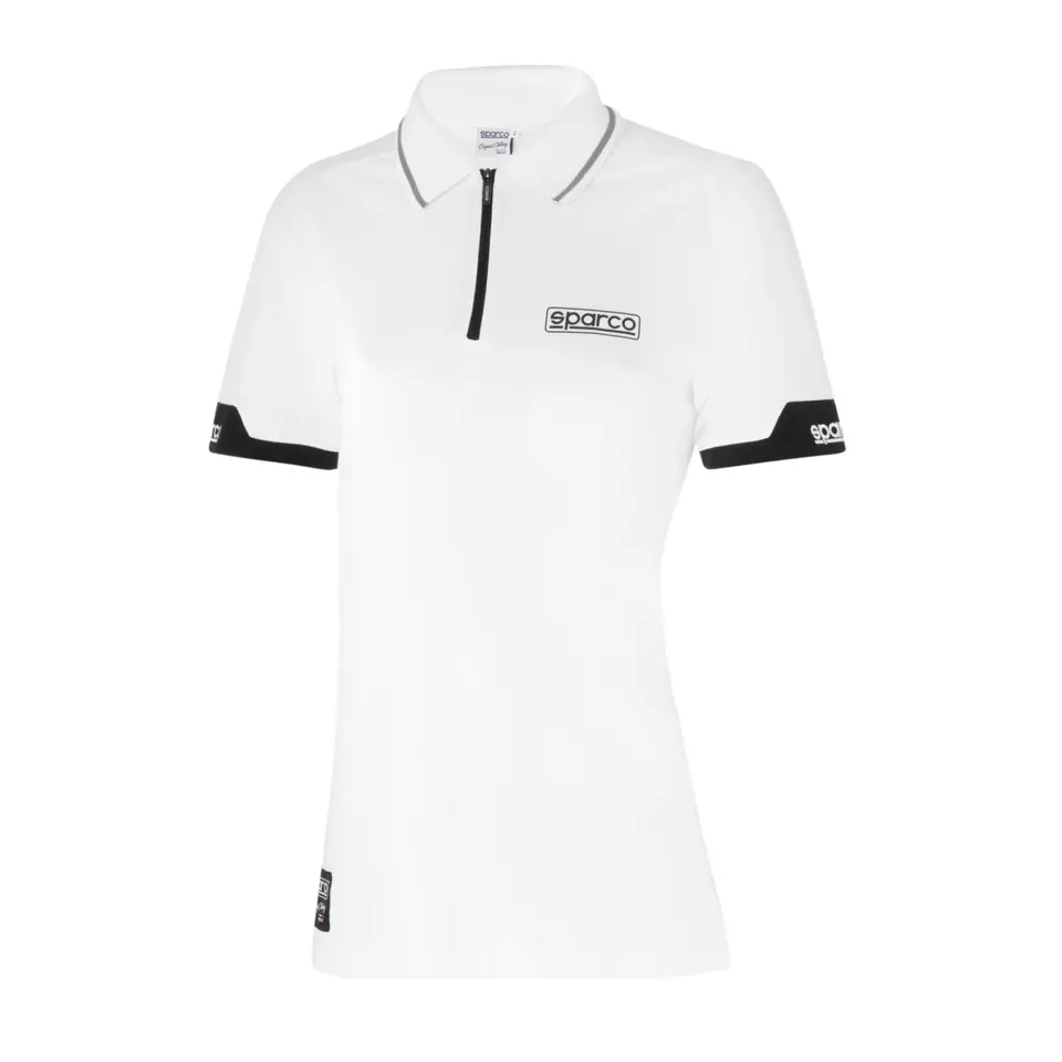 Sparco 013036L-BI, Women's Zip Polo Shirt, White