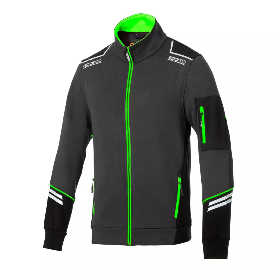 Sparco 02429-GSVF, Alabama Full Zip Tech Sweatshirt, Grey/Fluorescent Green, image 1, gallery thumbnail