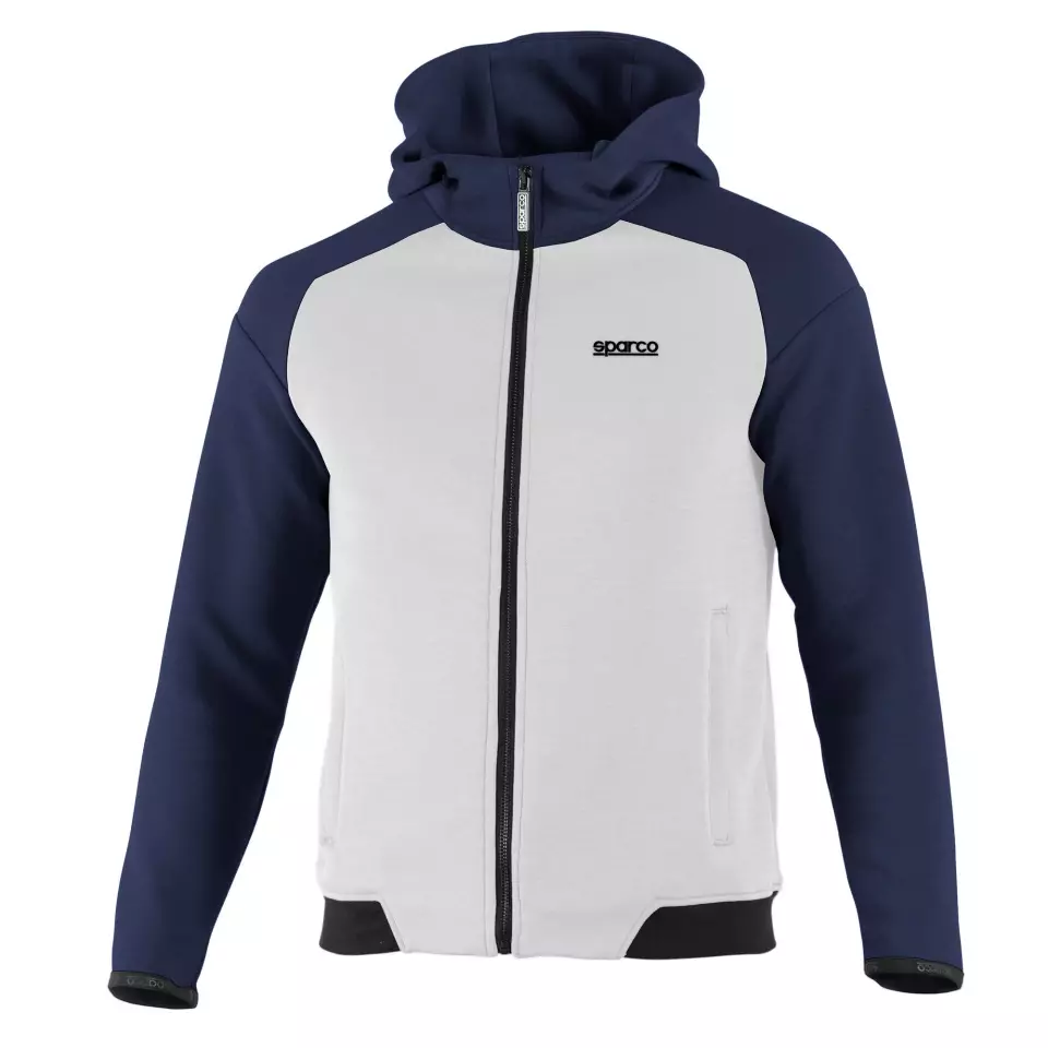 Sparco BMJ0012B0-W18, BM Kapuzen-Sweatshirt mit durchgehendem Reißverschluss, Weiß/Marineblau, image 1, gallery thumbnail