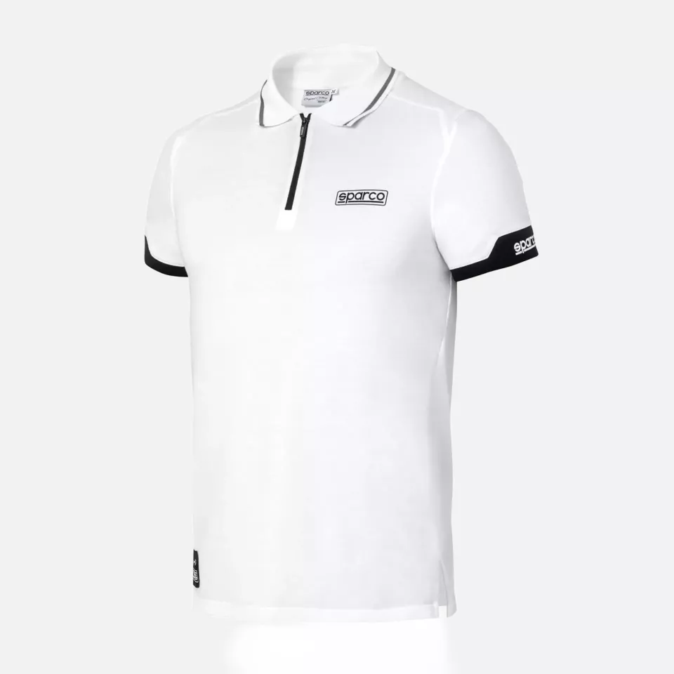Sparco 013036-BI, MY2024 Zip Polo Shirt, White, image 1, gallery thumbnail