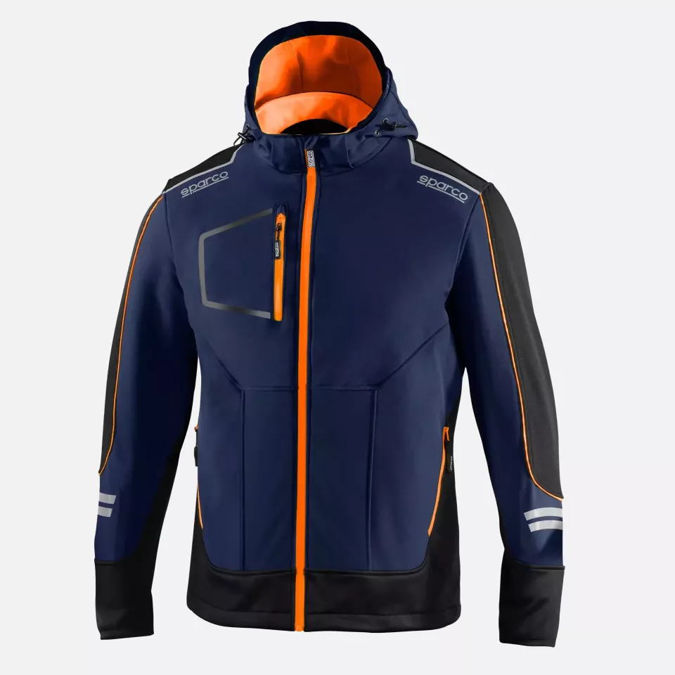 Sparco 02412BMAF, York Tech Softshell Jacket, Navy Blue/Orange, image 1, gallery thumbnail