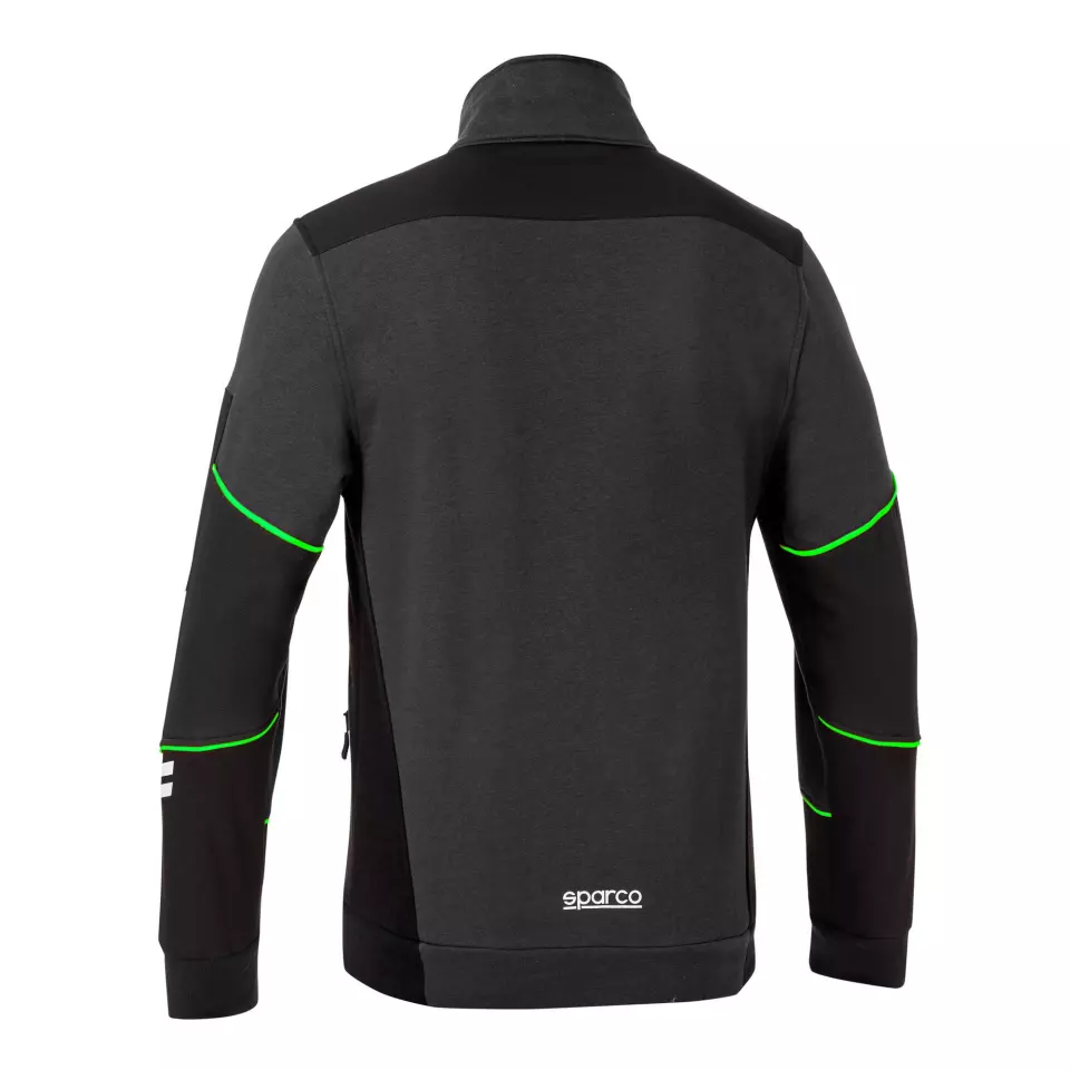 Sparco 02429-GSVF, Alabama Full Zip Tech Sweatshirt, Grey/Fluorescent Green, image 2, gallery thumbnail