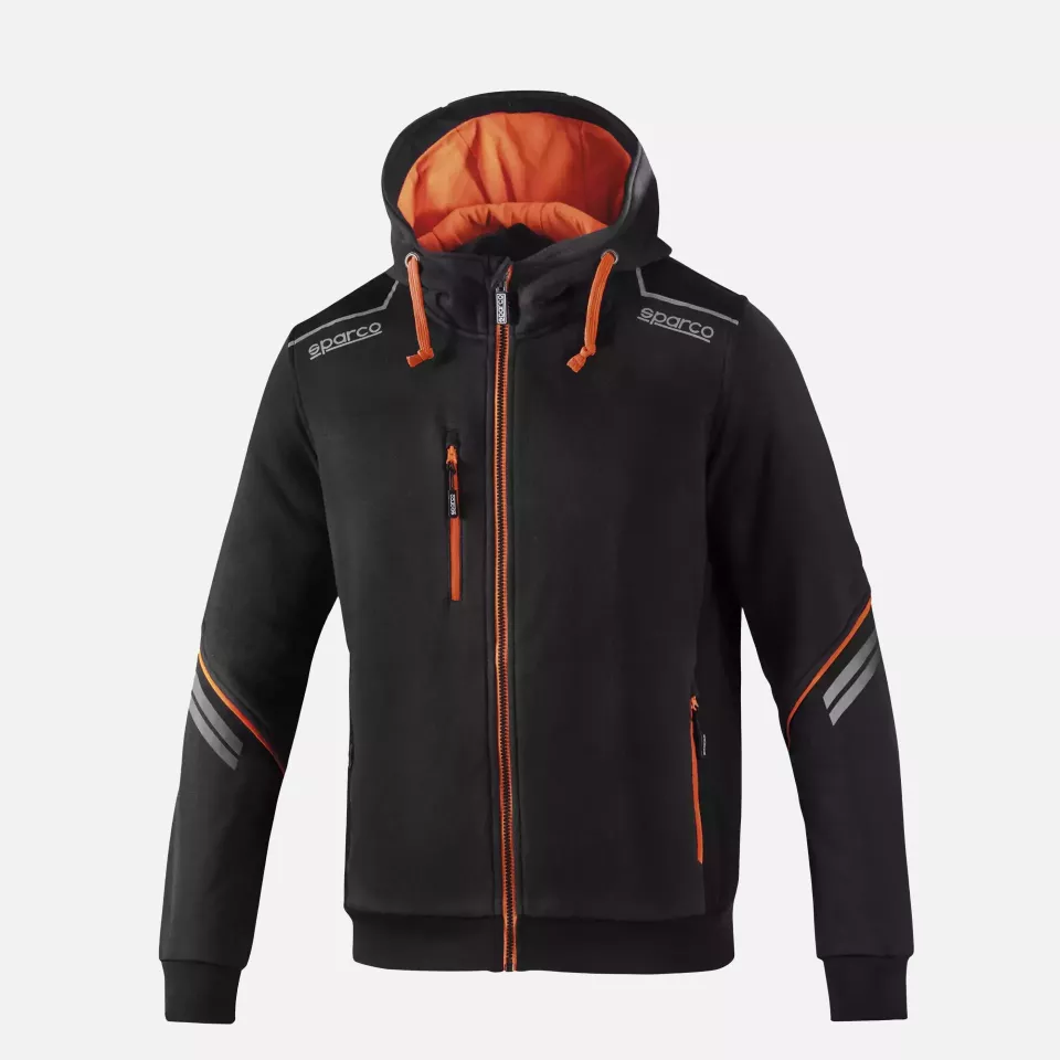 Sparco 02414NRAF, Colorado Full Zip Hooded, Black/Orange, image 1, gallery thumbnail