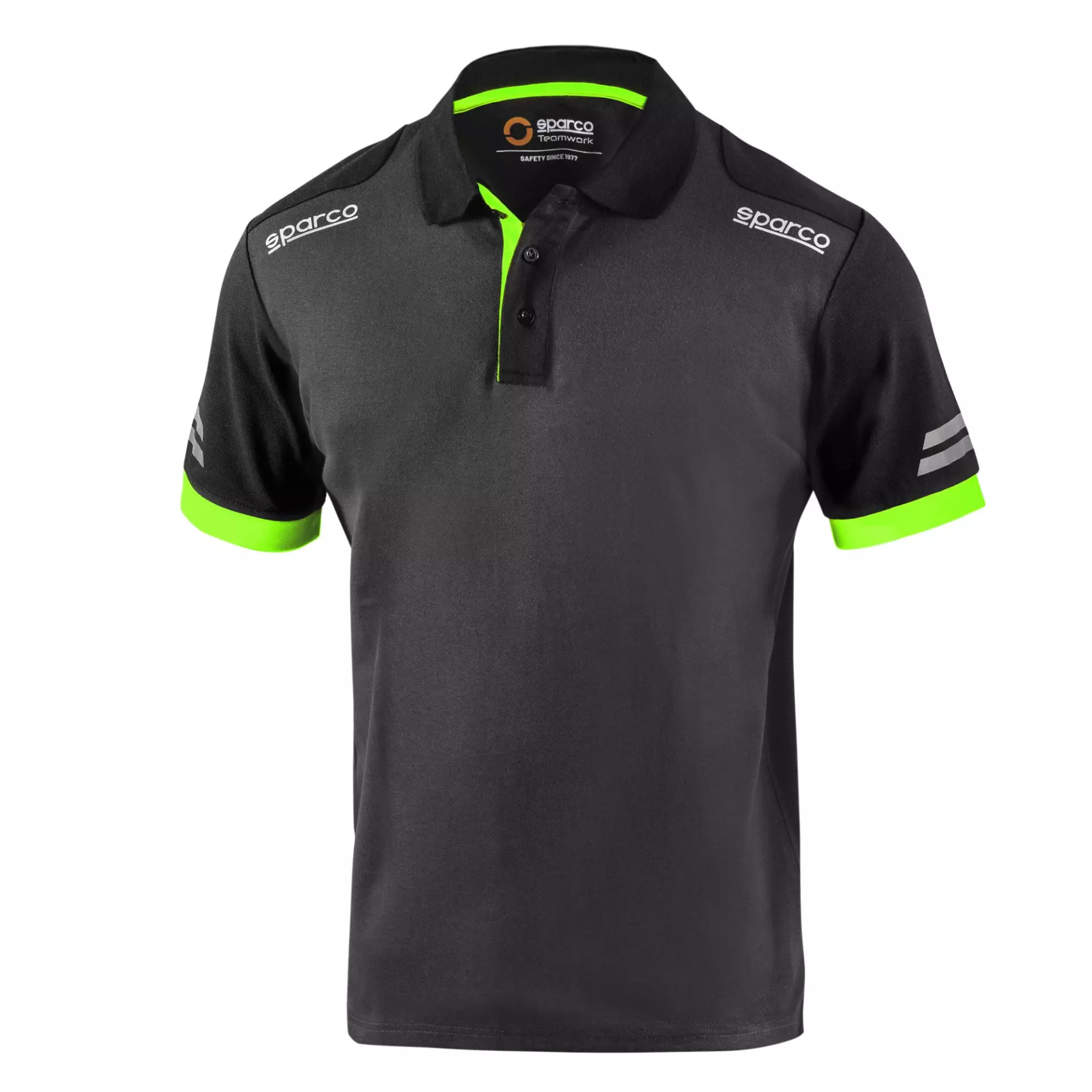 Sparco 02415-GSVF, Toledo Tech Polo Shirt, Dark Grey/Fluorescent Green