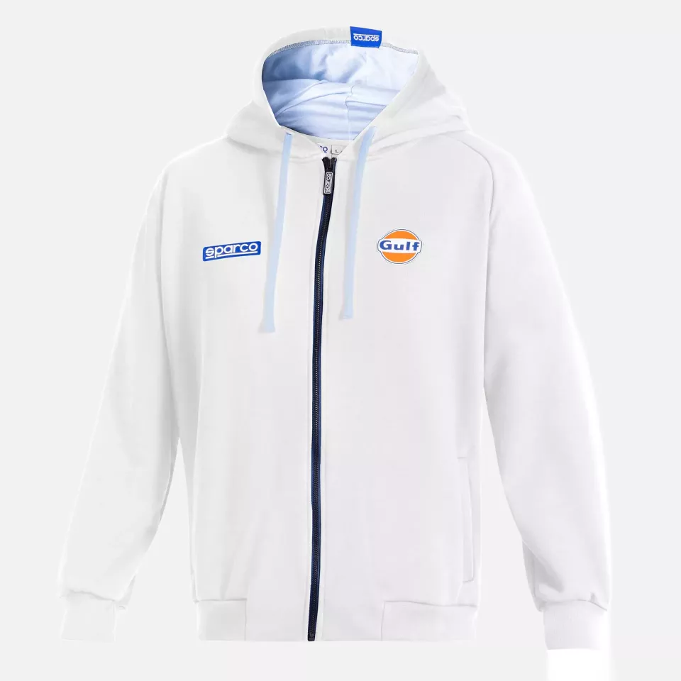 Sparco BMF0010S0-W01, Gulf Hooded Sweatshirt Full Zip, White, image 1, gallery thumbnail
