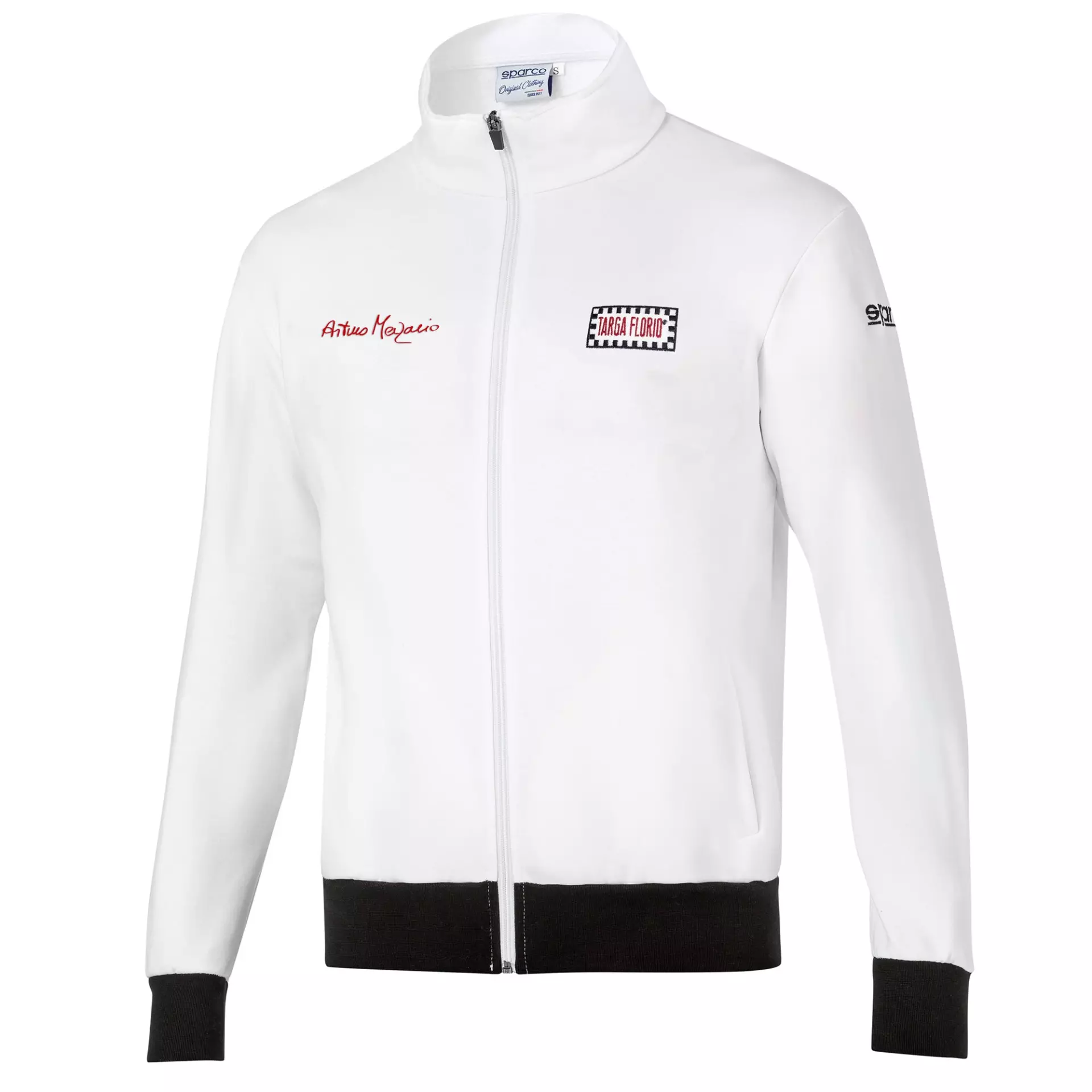 Sparco 013046AM-BI, Merzario Targa Florio Sweatjacke, Weiß/Schwarz