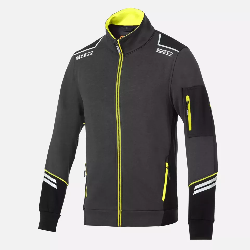 Sparco 02429-GSGF, Alabama Full Zip Tech Sweatshirt, Grey/Fluorescent Yellow, image 1, gallery thumbnail