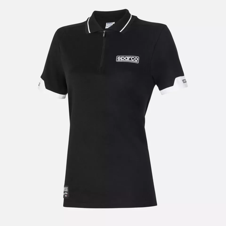 Sparco 013036L-NR, MY2024 Women's Zip Polo Shirt, Black, image 1, gallery thumbnail