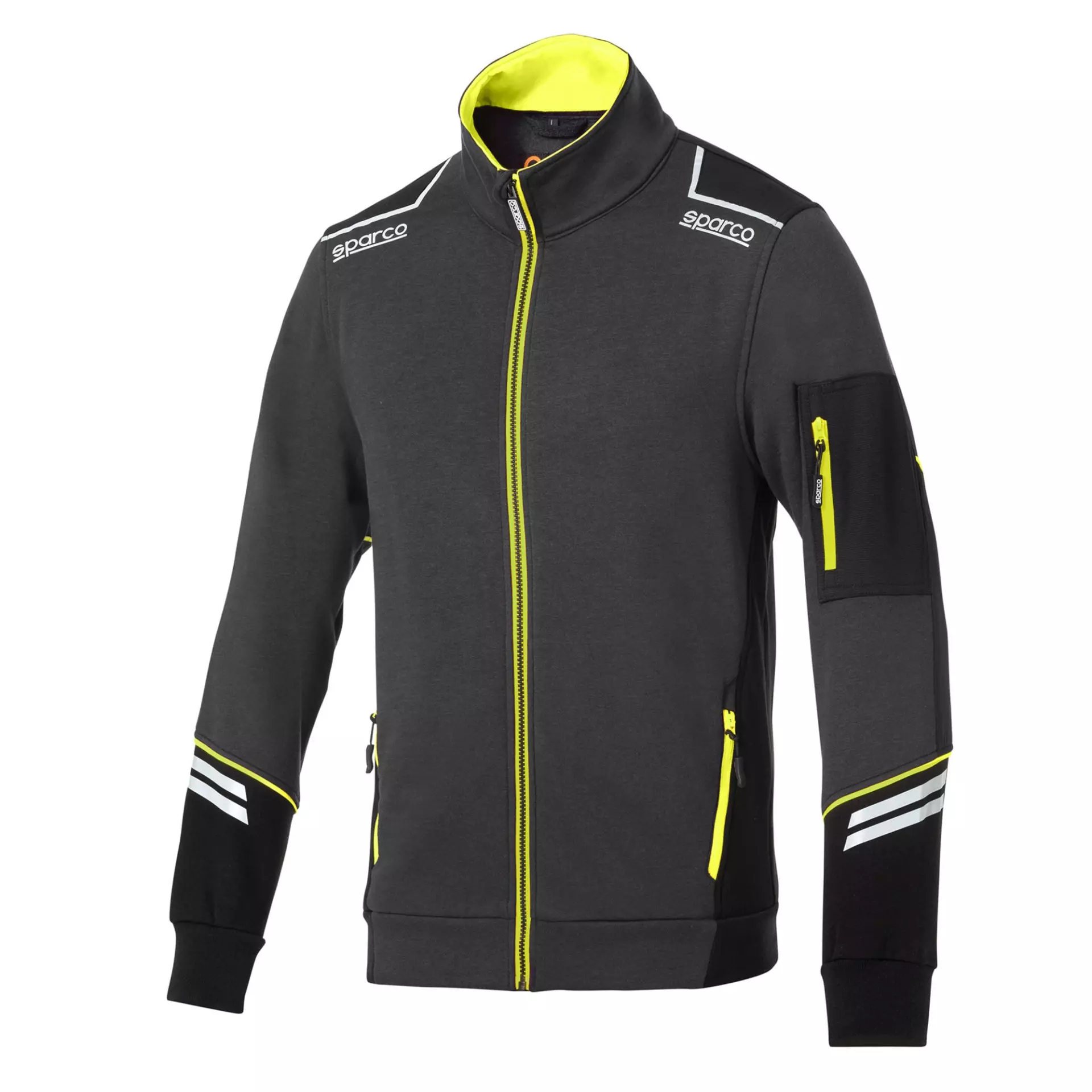 Sparco 02429-GSGF, Alabama Full Zip Tech Sweatshirt, Grey/Fluorescent Yellow