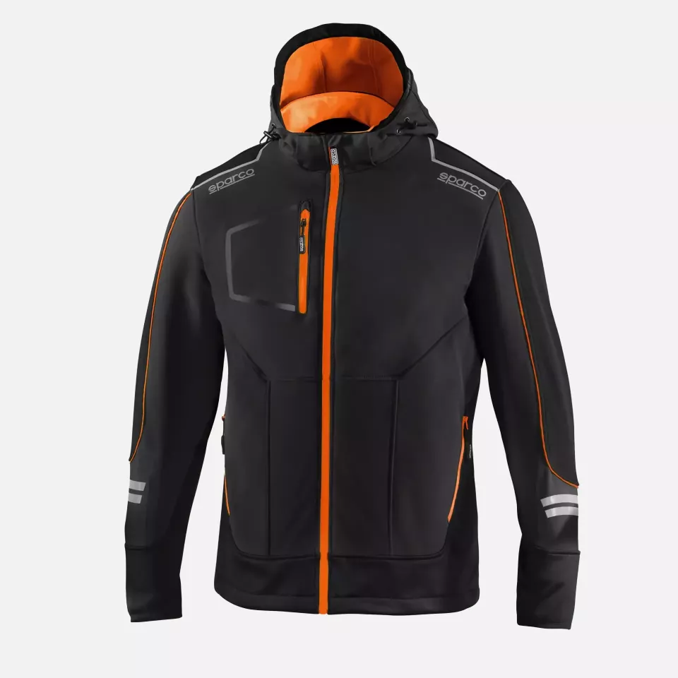 Sparco 02412NRAF, York Tech Softshell Jacket, Black/Orange, image 1, gallery thumbnail
