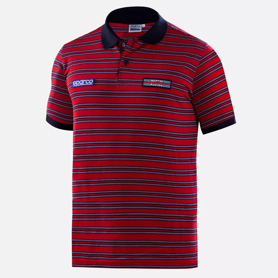 Sparco 01396MR-RS, Sportline Martini Racing Replica Polo Shirt with Stripes, Red/Navy, image 1, gallery thumbnail