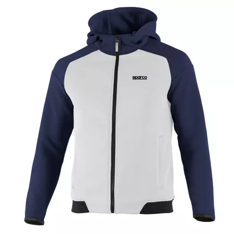 Sparco BM Hooded Sweatshirt Full Zip, White/Navy Blue