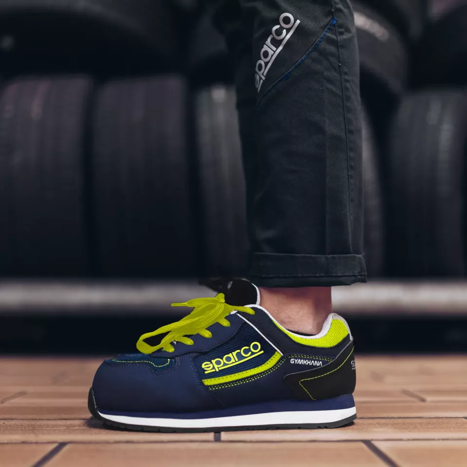 Sparco 07527BMGF, Gymkhana Dani Saftey Shoes S1P SRC, Navy Blue/Yellow, image 4, gallery thumbnail