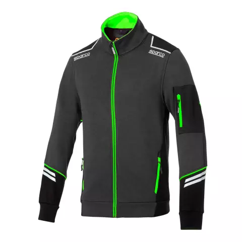 Sparco Alabama Full Zip Tech Sweatshirt, Grey/Fluorescent Green