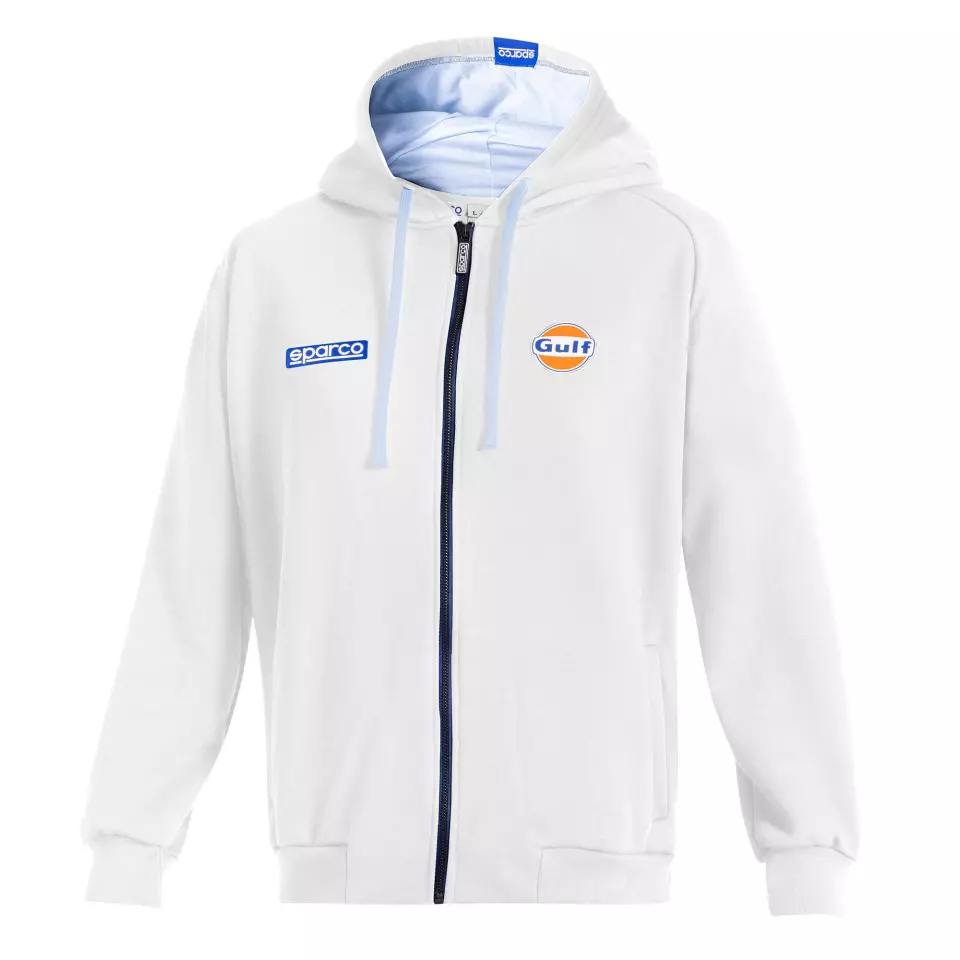 Sparco BMF0010S0-W01, Gulf Hooded Sweatshirt Full Zip, White, image 1, gallery thumbnail