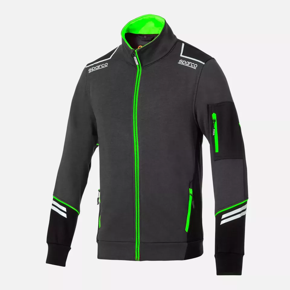 Sparco 02429-GSVF, Alabama Full Zip Tech Sweatshirt, Grey/Fluorescent Green, image 1, gallery thumbnail