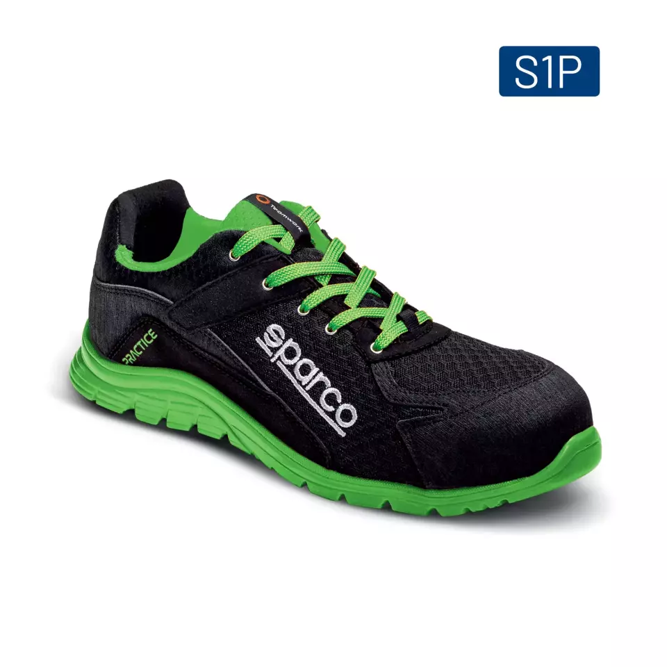 Sparco 07517NRVF, Practice Keke Saftey Shoes ESD S1P SRC, Black/Green, image 2, gallery thumbnail