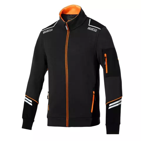 Sparco Alabama Full Zip Tech Sweatshirt, Black/Fluorescent Orange