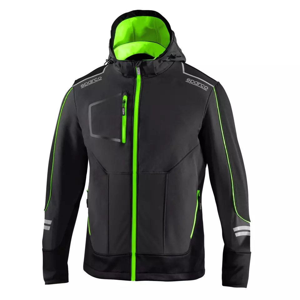 Sparco 02412-GSVF, York Tech Soft-Shell Jacket, Black/Green, image 1, gallery thumbnail