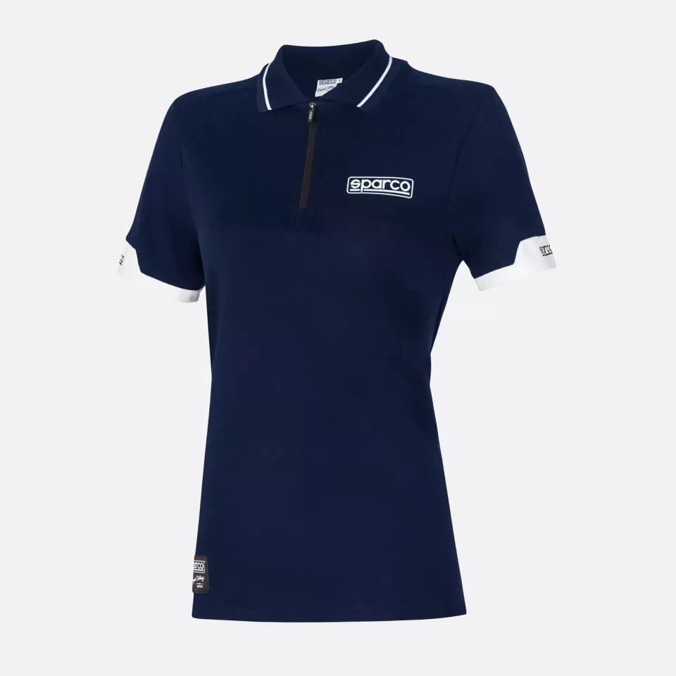 Sparco 013036L-BM, MY2024 Women's Zip Polo Shirt, Navy/White, image 1, gallery thumbnail