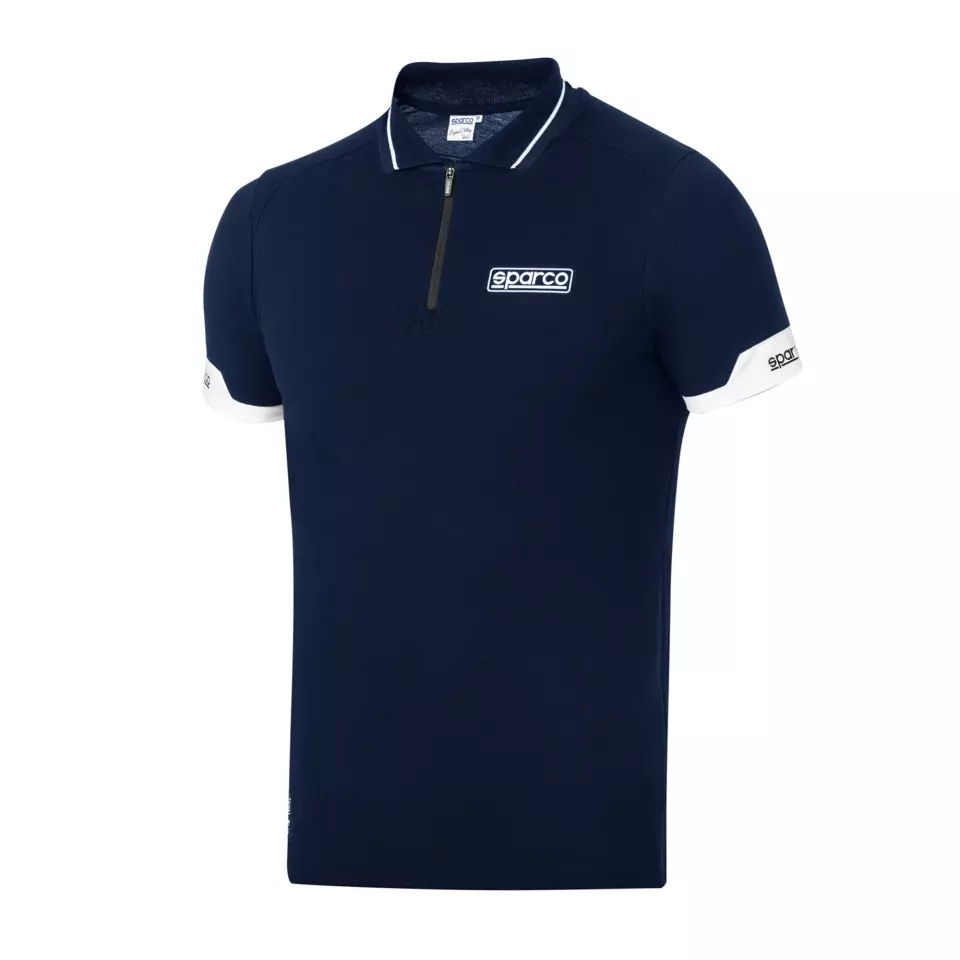 Sparco 013036-BM, MY2024 Zip Polo Shirt, Navy Blue/White, image 1, gallery thumbnail