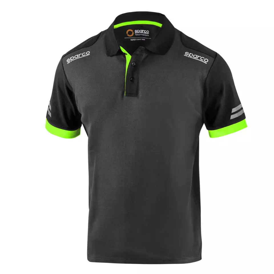 Sparco 02415-GSVF, Toledo Tech Polo Shirt, Dark Grey/Fluorescent Green, image 1, gallery thumbnail