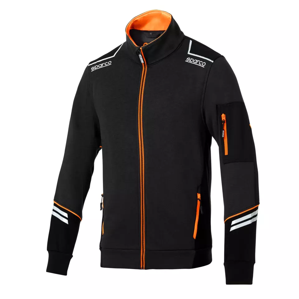 Sparco 02429-NRAF, Alabama Full Zip Tech Sweatshirt, Black/Fluorescent Orange, image 1, gallery thumbnail