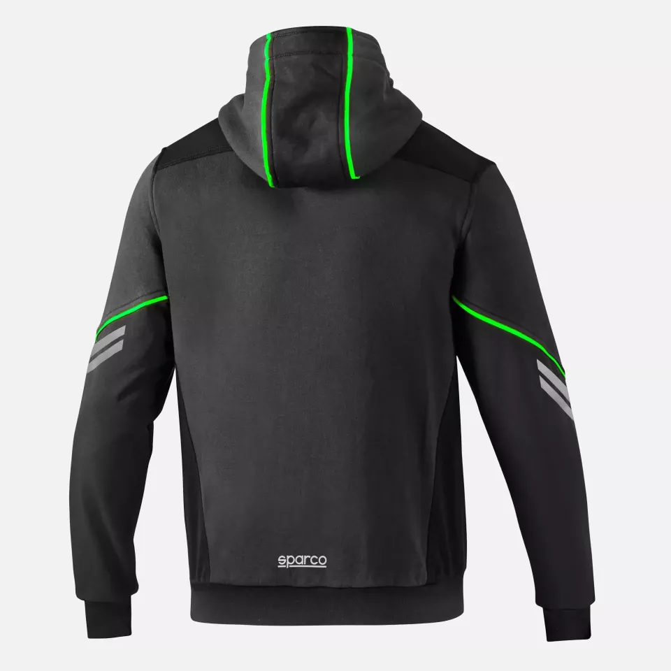 Sparco 02414-GSVF, Colorado Hooded Sweatshirt Full Zip, Grey/Fluorescent Green, image 2, gallery thumbnail