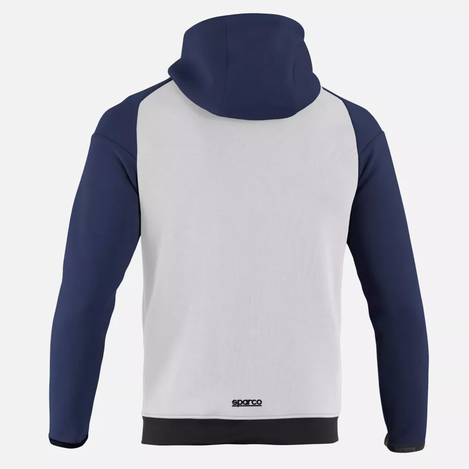 Sparco BMJ0012B0-W18, BM Hooded Sweatshirt Full Zip, White/Navy Blue, image 2, gallery thumbnail